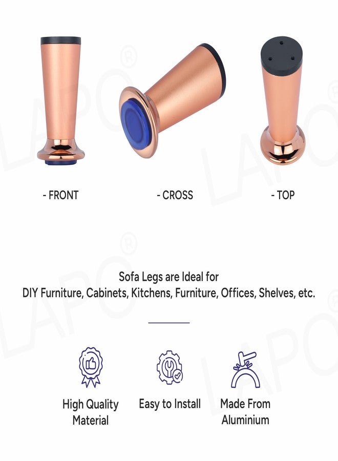 LAPO 4 Inch Sofa Legs, Elegant Rose Gold Metal Legs with Contemporary Cone Shape for Sofas and Tables, Rose Gold (Set of 4) 3 Years Warranty - Image 3